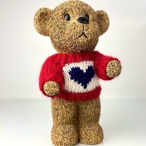 RESIN Bear Sculpture | 10" Standing Vintage Teddy Bear in Knit Sweater